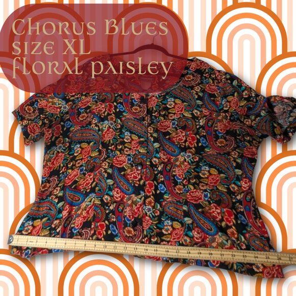 Vintage Chorus Blues Floral Paisley Blouse Size XL 100% Cotton - Picture 4 of 8